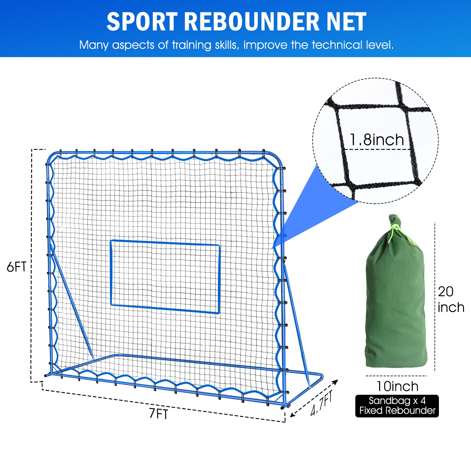 Winthai Soccer Rebounder Net, Quick-Switch Angle Soccer Training for Control, Passing Practice, Easy Setup Rebounder Gifts & Equipment for Kids,Teens & Adults 7X6FT