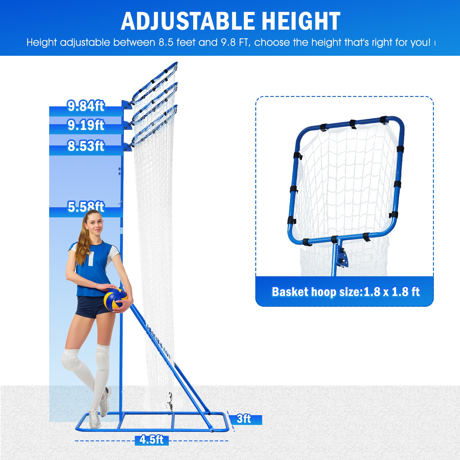 Winthai Volleyball Setter Training Net, Volleyball Training Equipment with 3 Angle and 8-10FT Height Adjustments Serve Trainer for Serving, Spiking & Setting Drills Indoor Outdoor Practice Target Net
