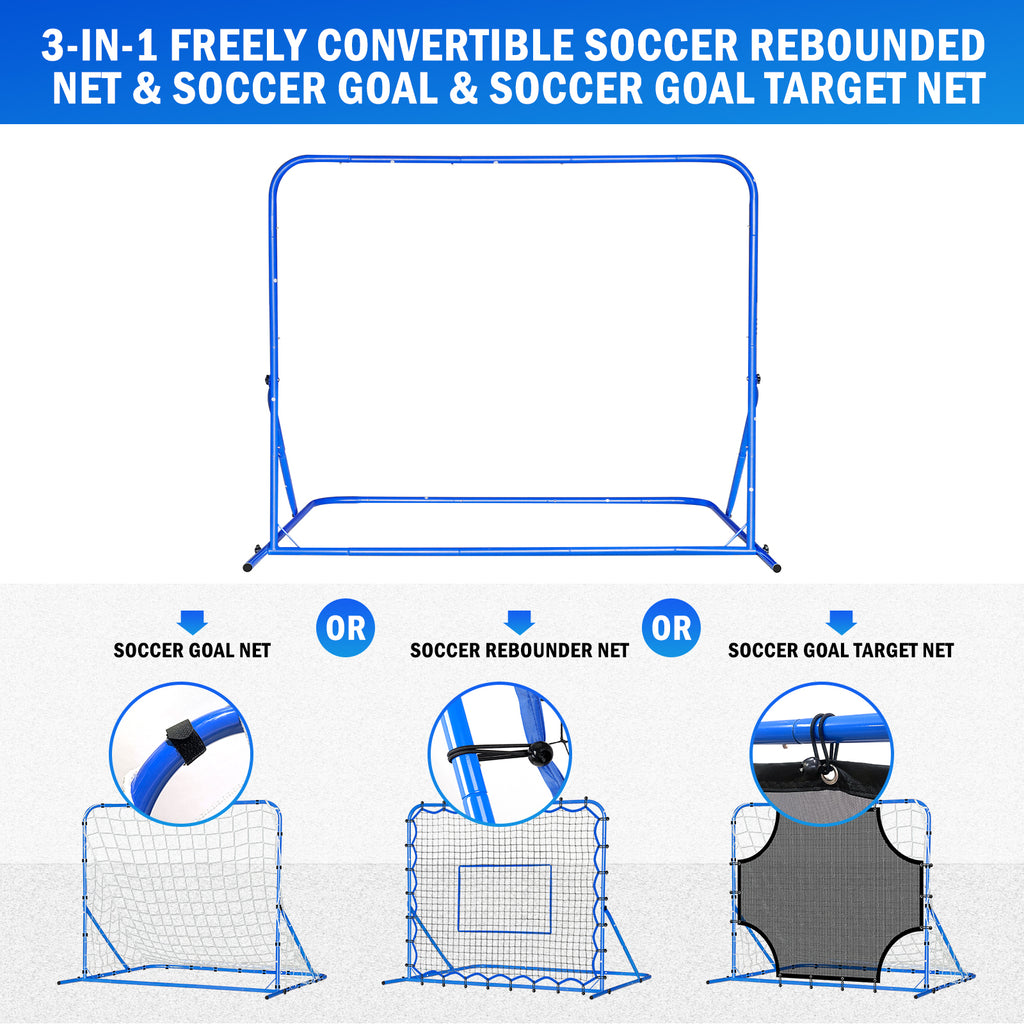 Winthai Three Mode Soccer Goal & Rebounder Net & Target Net,Four Targets for Precise Training,Tough-Built for Intense Shots,Quick-Switch Angle Soccer Training for Control/Passing Practice for Kids Teen 5X4FT