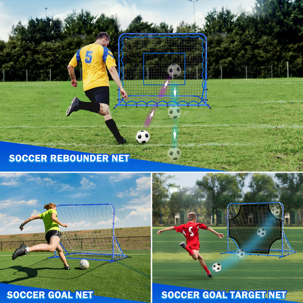 Winthai Three Mode Soccer Goal & Rebounder Net & Target Net,Four Targets for Precise Training,Tough-Built for Intense Shots,Quick-Switch Angle Soccer Training for Control/Passing Practice for Kids Teen 5X4FT