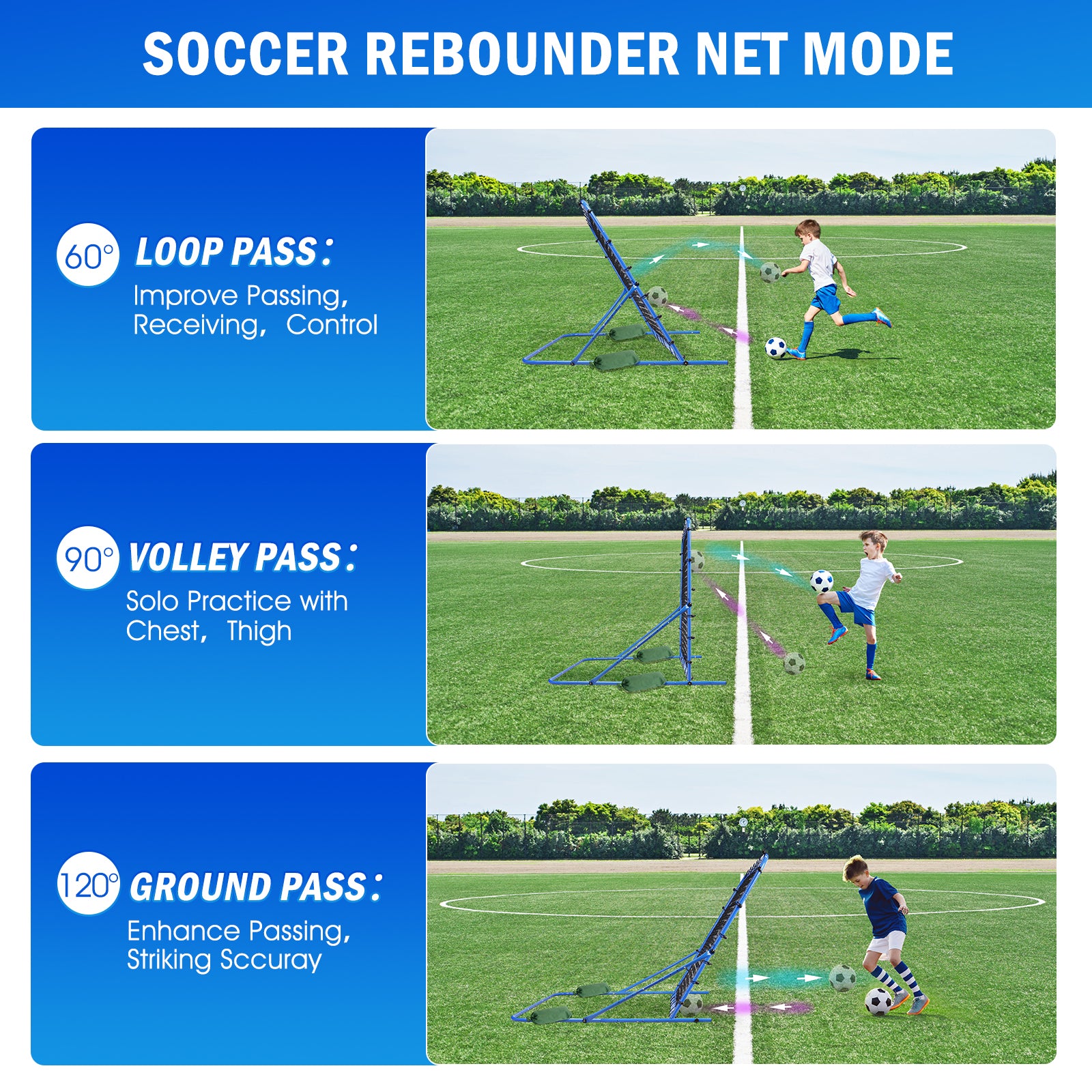 Winthai Three Mode Soccer Goal & Rebounder Net & Target Net,Four Targets for Precise Training,Tough-Built for Intense Shots,Quick-Switch Angle Soccer Training for Control/Passing Practice for Kids Teen 5X4FT