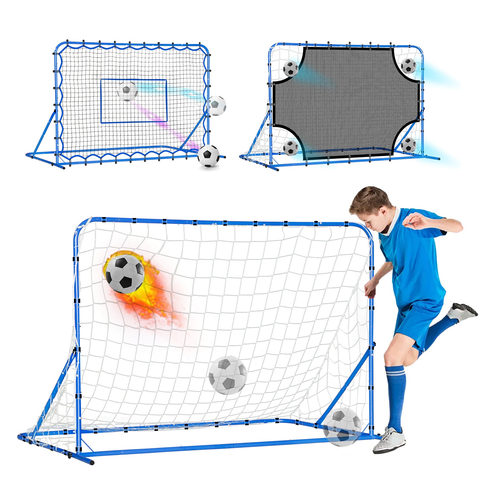Winthai Three Mode Soccer Goal & Rebounder Net & Target Net,Four Targets for Precise Training,Tough-Built for Intense Shots,Quick-Switch Angle Soccer Training for Control/Passing Practice for Kids Teen 6X4FT