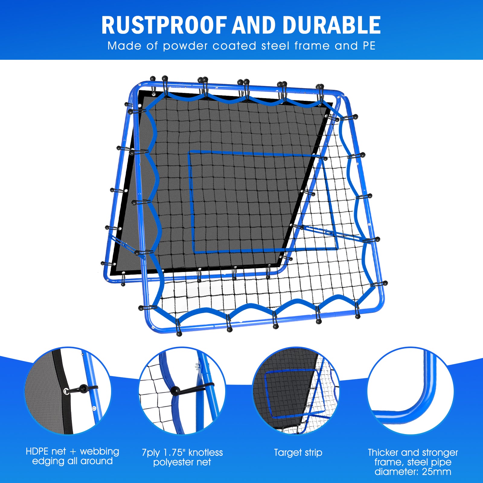 Winthai Dual-Sided Soccer Rebounder Net, Fast & Slow Rebound Speed Training for Control, Passing Practice, Easy Setup Baseball/Volleyball Rbounder Gifts & Equipment for Kids,Teens & Adults 4X4FT