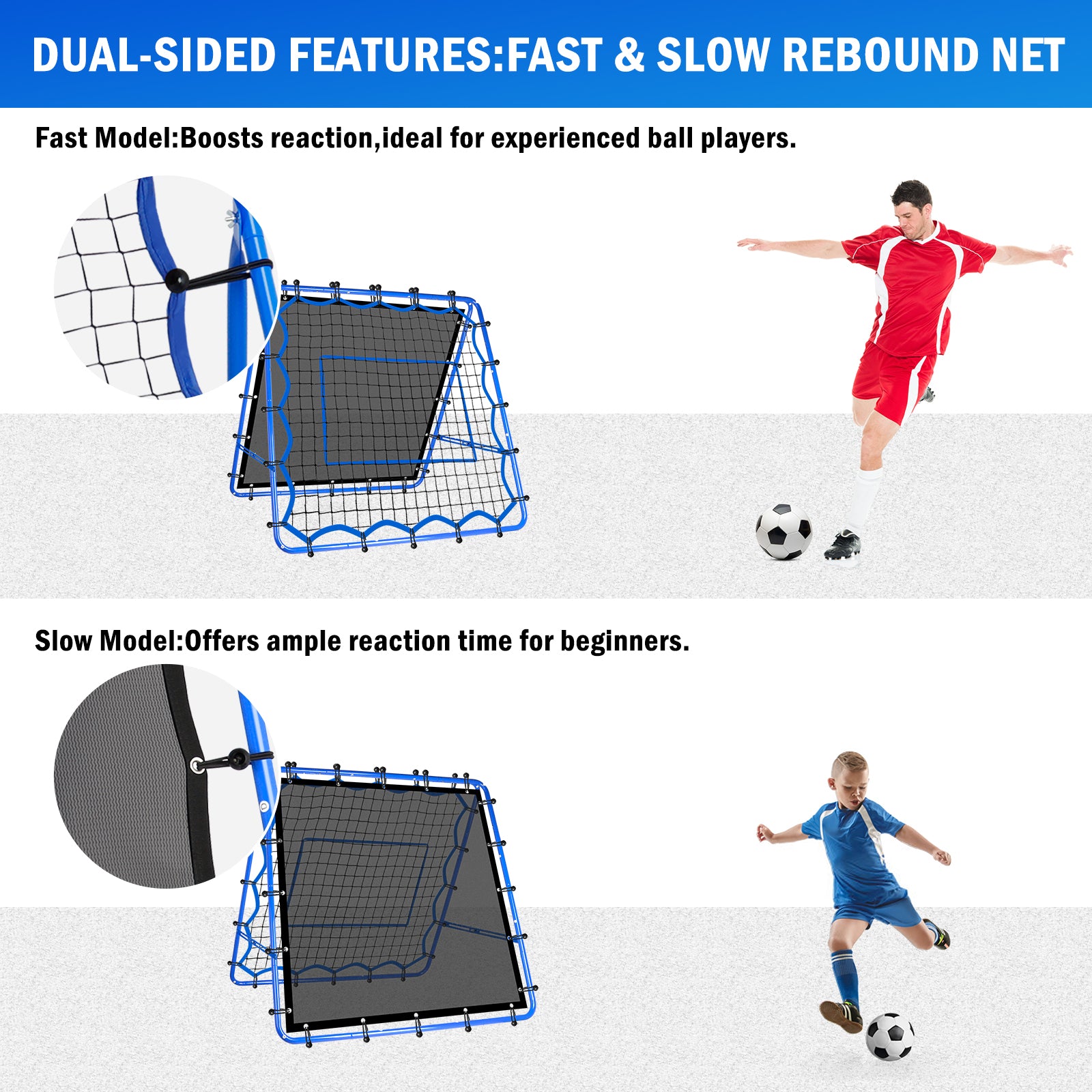 Winthai Dual-Sided Soccer Rebounder Net, Fast & Slow Rebound Speed Training for Control, Passing Practice, Easy Setup Baseball/Volleyball Rbounder Gifts & Equipment for Kids,Teens & Adults 4X4FT