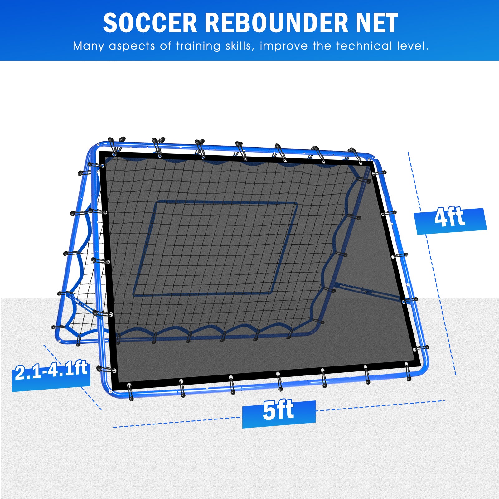 Winthai Dual-Sided Soccer Rebounder Net, Fast & Slow Rebound Speed Training for Control, Passing Practice, Easy Setup Baseball/Volleyball Rbounder Gifts & Equipment for Kids,Teens & Adults 5X4FT