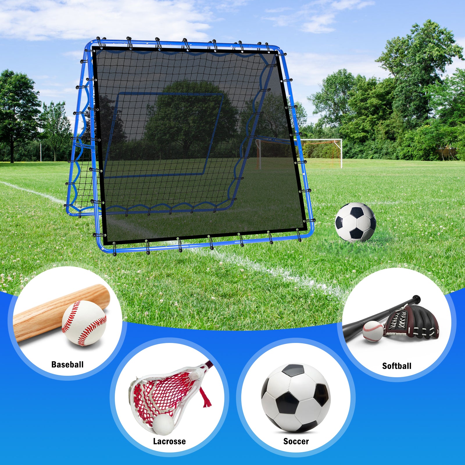 Winthai Dual-Sided Soccer Rebounder Net, Fast & Slow Rebound Speed Training for Control, Passing Practice, Easy Setup Baseball/Volleyball Rbounder Gifts & Equipment for Kids,Teens & Adults 5X5FT
