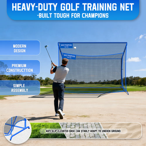 WICTTISPOSI Golf Hitting Net with Extra Striking Net, 10x7ft Heavy Duty Golf Practice Nets for Golfers Backyard Driving Swing, Golf Impact Cage Metal Frame with Storage Bag&Elevated Base, Indoor Outdoor Use