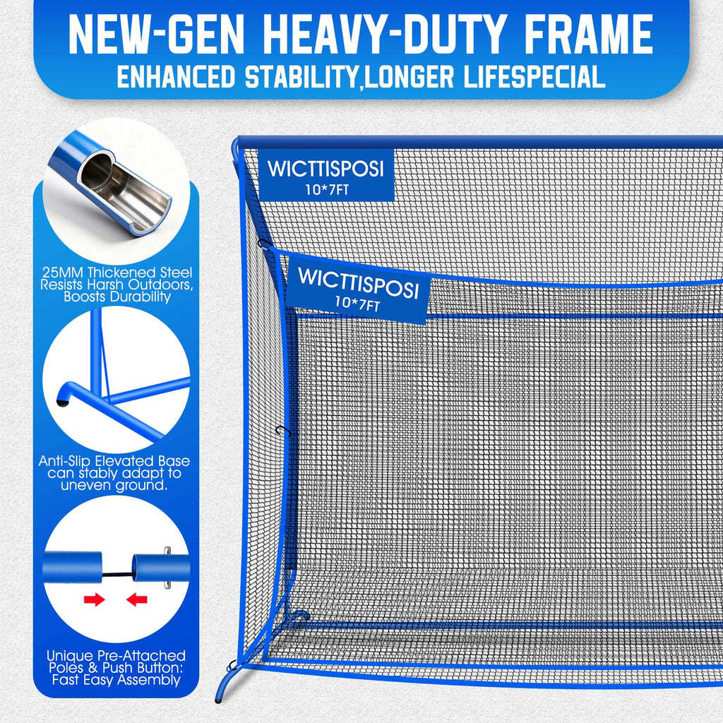 WICTTISPOSI Golf Hitting Net with Extra Striking Net, 10x7ft Heavy Duty Golf Practice Nets for Golfers Backyard Driving Swing, Golf Impact Cage Metal Frame with Storage Bag&Elevated Base, Indoor Outdoor Use