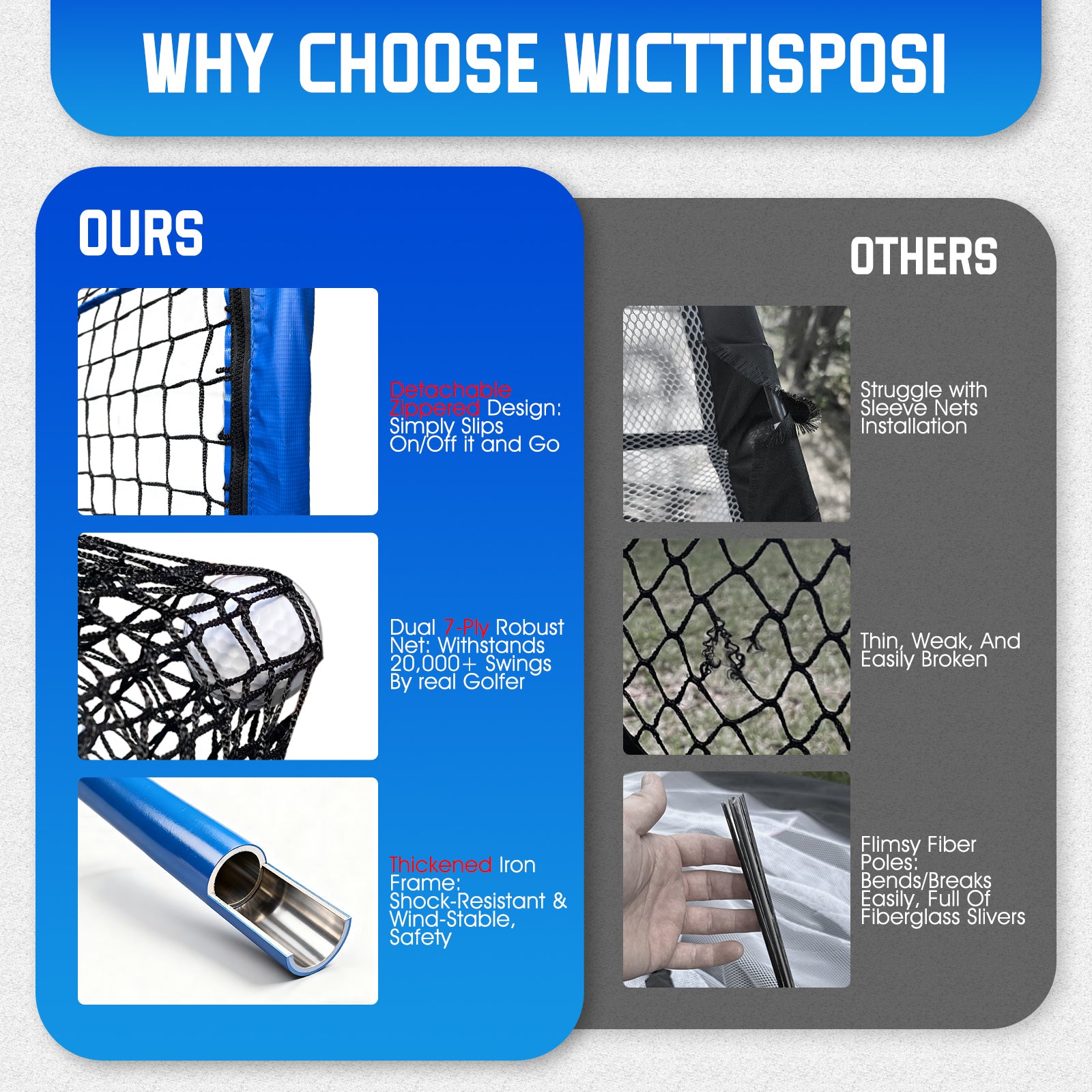 WICTTISPOSI Golf Hitting Net with Extra Striking Net, 10x7ft Heavy Duty Golf Practice Nets for Golfers Backyard Driving Swing, Golf Impact Cage Metal Frame with Storage Bag&Elevated Base, Indoor Outdoor Use