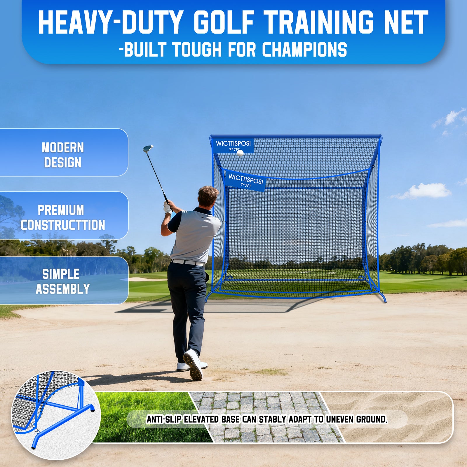 WICTTISPOSI Golf Hitting Net with Extra Striking Net, 7X7FT Heavy Duty Golf Practice Nets for Golfers Backyard Driving Swing, Golf Impact Cage Metal Frame with Storage Bag&Elevated Base, Indoor Outdoor Use (Copy)
