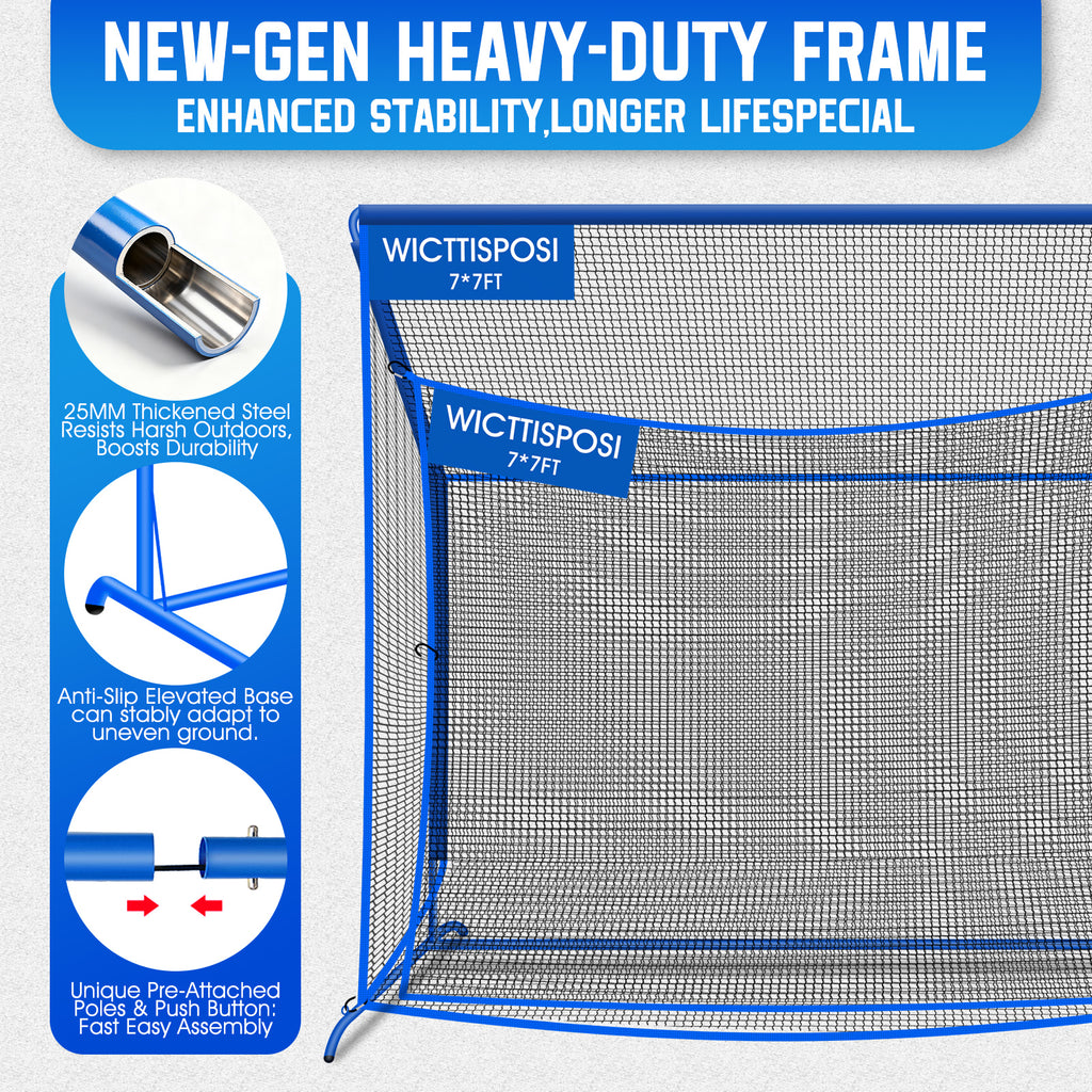 WICTTISPOSI Golf Hitting Net with Extra Striking Net, 7X7FT Heavy Duty Golf Practice Nets for Golfers Backyard Driving Swing, Golf Impact Cage Metal Frame with Storage Bag&Elevated Base, Indoor Outdoor Use (Copy)