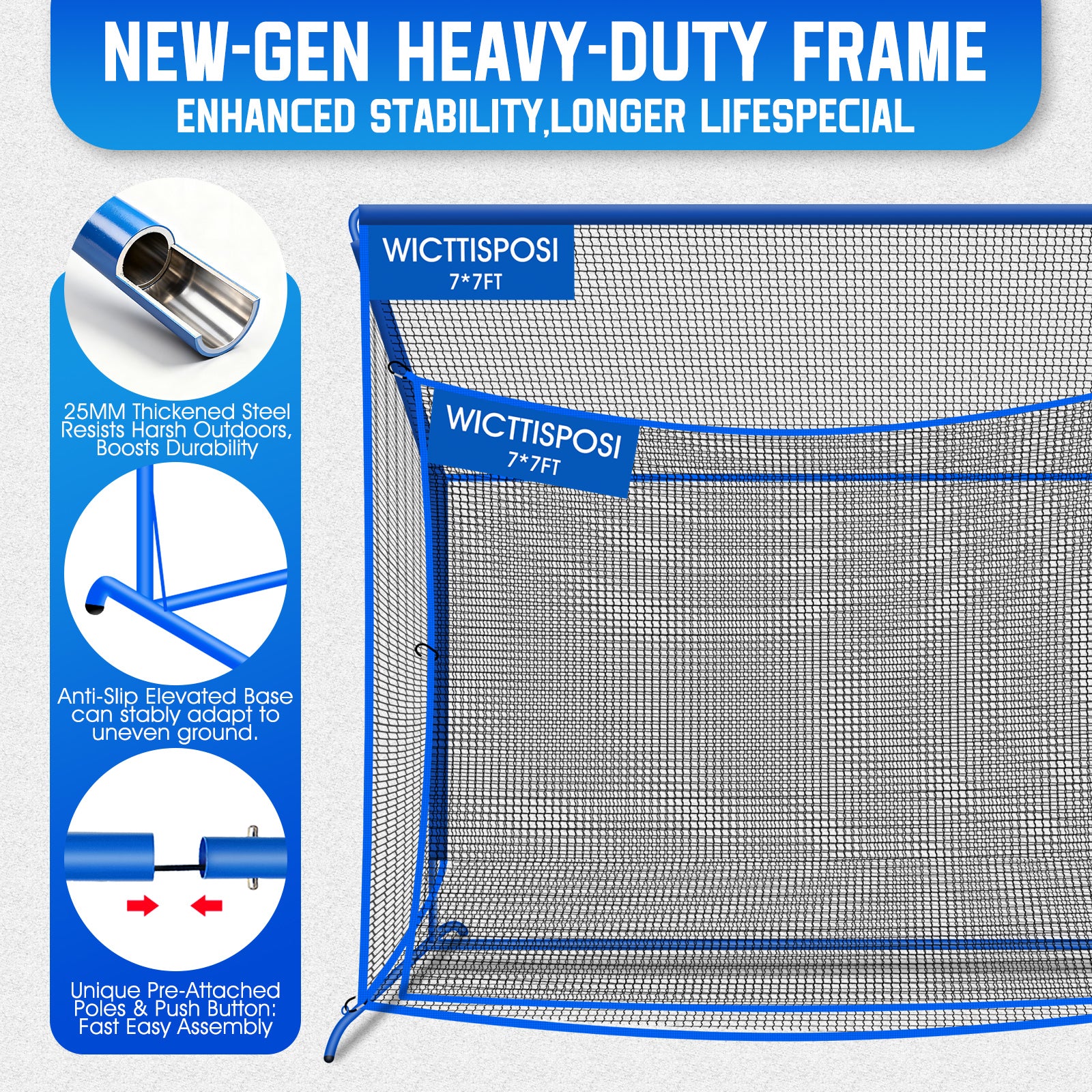 WICTTISPOSI Golf Hitting Net with Extra Striking Net, 7X7FT Heavy Duty Golf Practice Nets for Golfers Backyard Driving Swing, Golf Impact Cage Metal Frame with Storage Bag&Elevated Base, Indoor Outdoor Use (Copy)