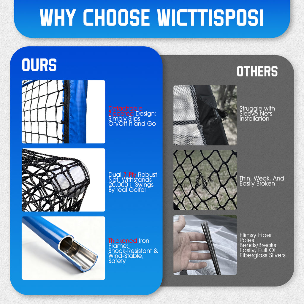 WICTTISPOSI Golf Hitting Net with Extra Striking Net, 7X7FT Heavy Duty Golf Practice Nets for Golfers Backyard Driving Swing, Golf Impact Cage Metal Frame with Storage Bag&Elevated Base, Indoor Outdoor Use (Copy)