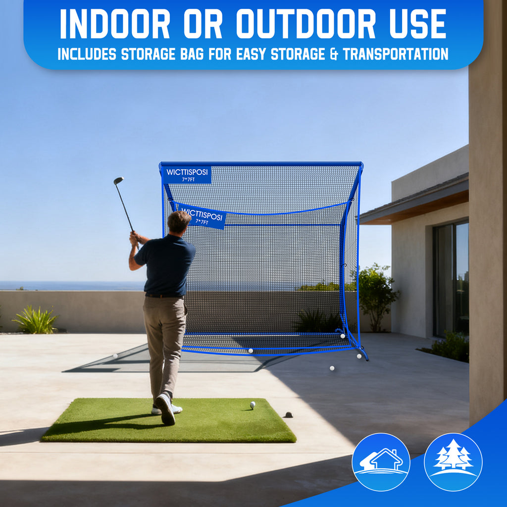 WICTTISPOSI Golf Hitting Net with Extra Striking Net, 7X7FT Heavy Duty Golf Practice Nets for Golfers Backyard Driving Swing, Golf Impact Cage Metal Frame with Storage Bag&Elevated Base, Indoor Outdoor Use (Copy)