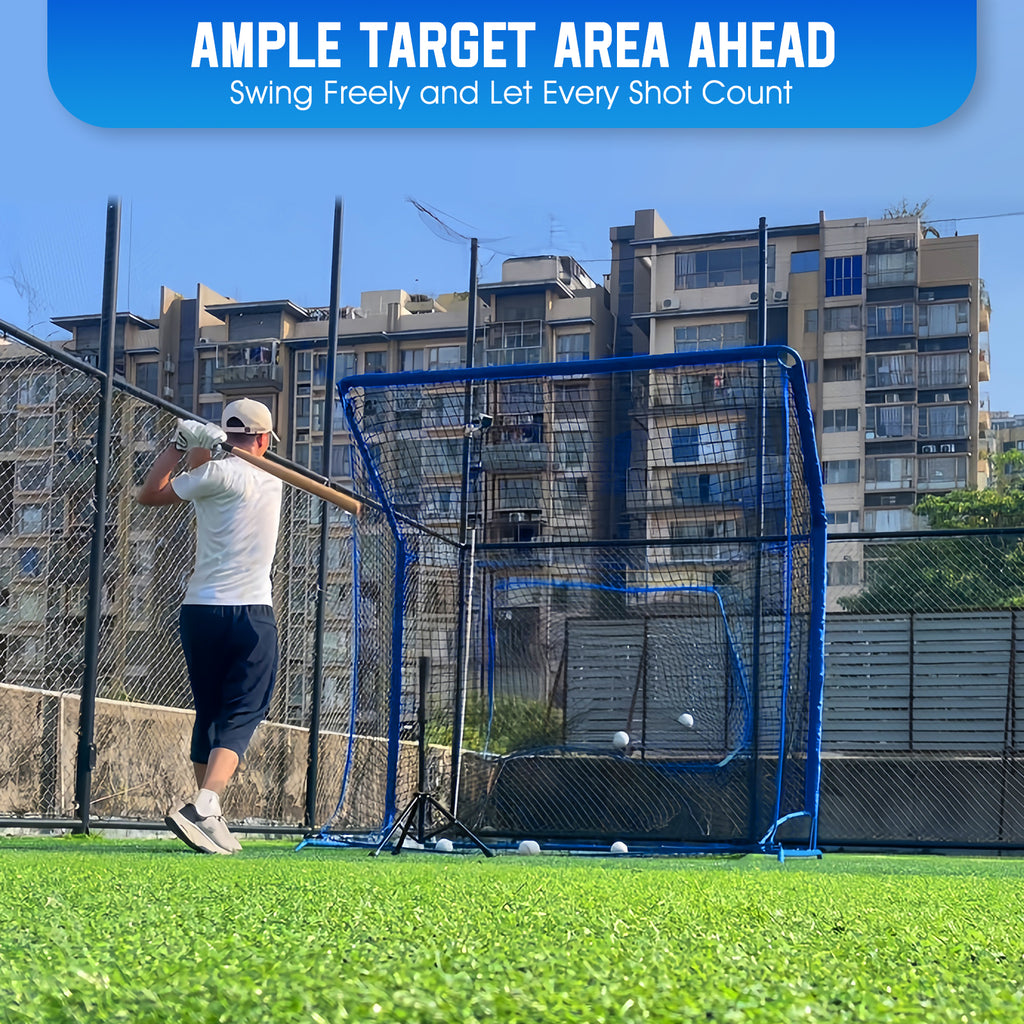 WICTTISPOSI Baseball Softball Net with Blocking System, 7x7ft Practice Cage for Batting/Pitching/Fielding, Metal Frame with Elevated Base and Storage Bag for Backyard Outdoor Indoor