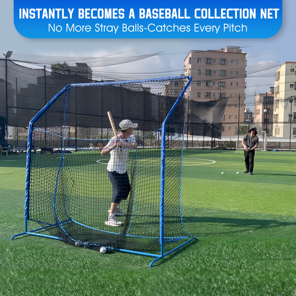 WICTTISPOSI Baseball Softball Net with Blocking System, 7x7ft Practice Cage for Batting/Pitching/Fielding, Metal Frame with Elevated Base and Storage Bag for Backyard Outdoor Indoor