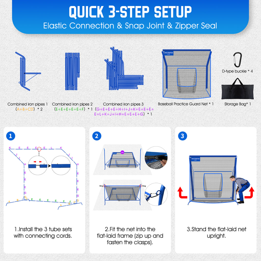WICTTISPOSI Baseball Softball Net with Blocking System, 6X6FT Practice Cage for Batting/Pitching/Fielding, Metal Frame with Elevated Base and Storage Bag for Backyard Outdoor Indoor (Copy)