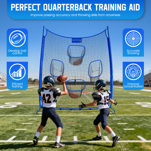 WICTTISPOSI Football Throwing Net, Upgrade Heavy Duty Metal Frame Quarterback Training Equipment Throwing Machine with 1-4 Targets, Easy Setup Football Target Practice with CarryBag, Allweather Indoor Outdoor Use 7X8FT