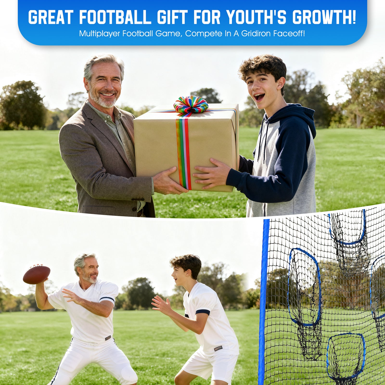 WICTTISPOSI Football Throwing Net, Upgrade Heavy Duty Metal Frame Quarterback Training Equipment Throwing Machine with 1-4 Targets, Easy Setup Football Target Practice with CarryBag, Allweather Indoor Outdoor Use 7X8FT