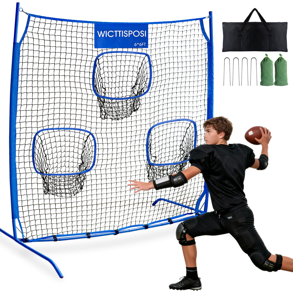WICTTISPOSI Football Throwing Net, Upgrade Heavy Duty Metal Frame Quarterback Training Equipment Throwing Machine with 1-4 Targets, Easy Setup Football Target Practice with CarryBag, Allweather Indoor Outdoor Use 6.2X6FT