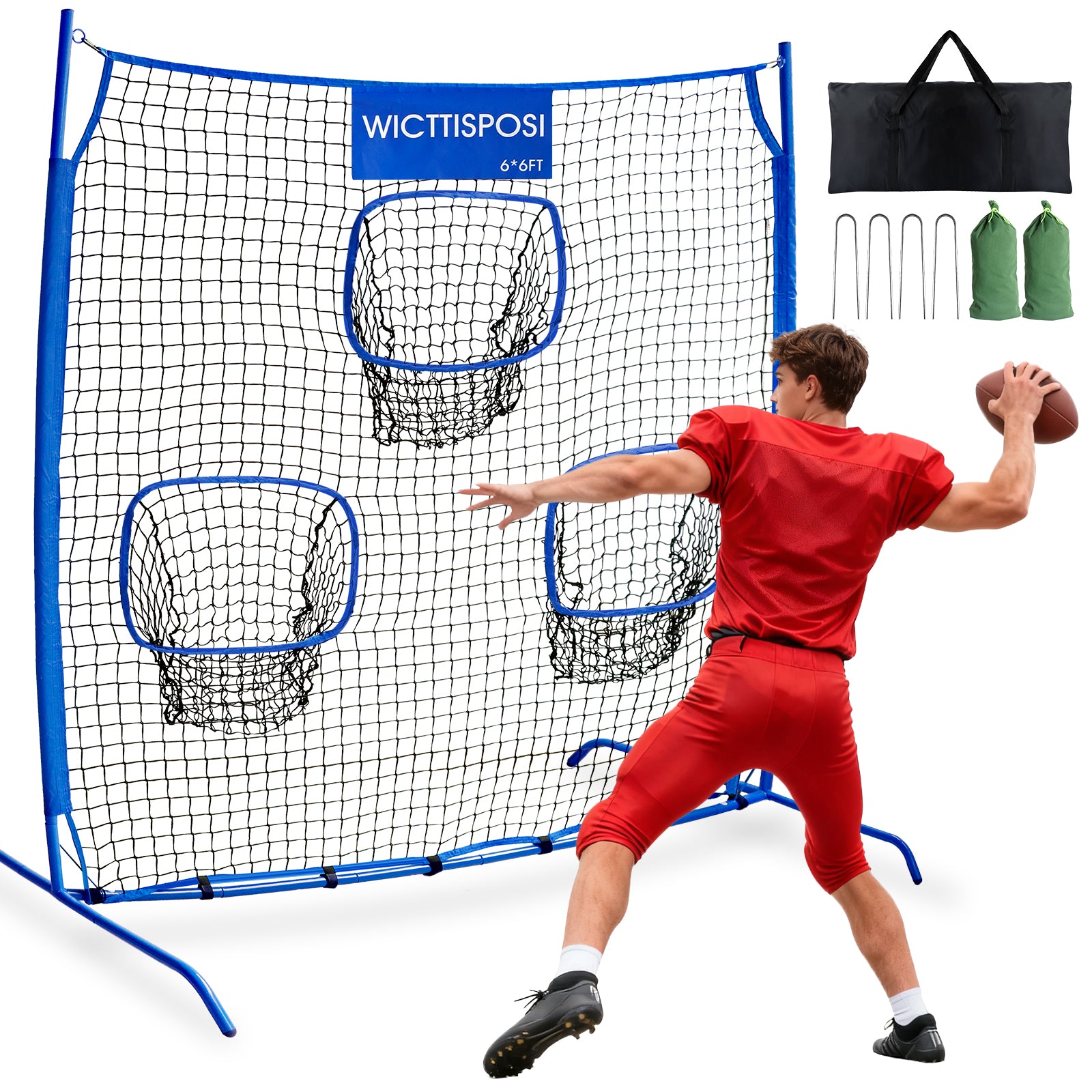 Throwing Frame WICTTISPOSI Football Throwing Net, Upgrade Heavy Duty Metal Frame Quar ...