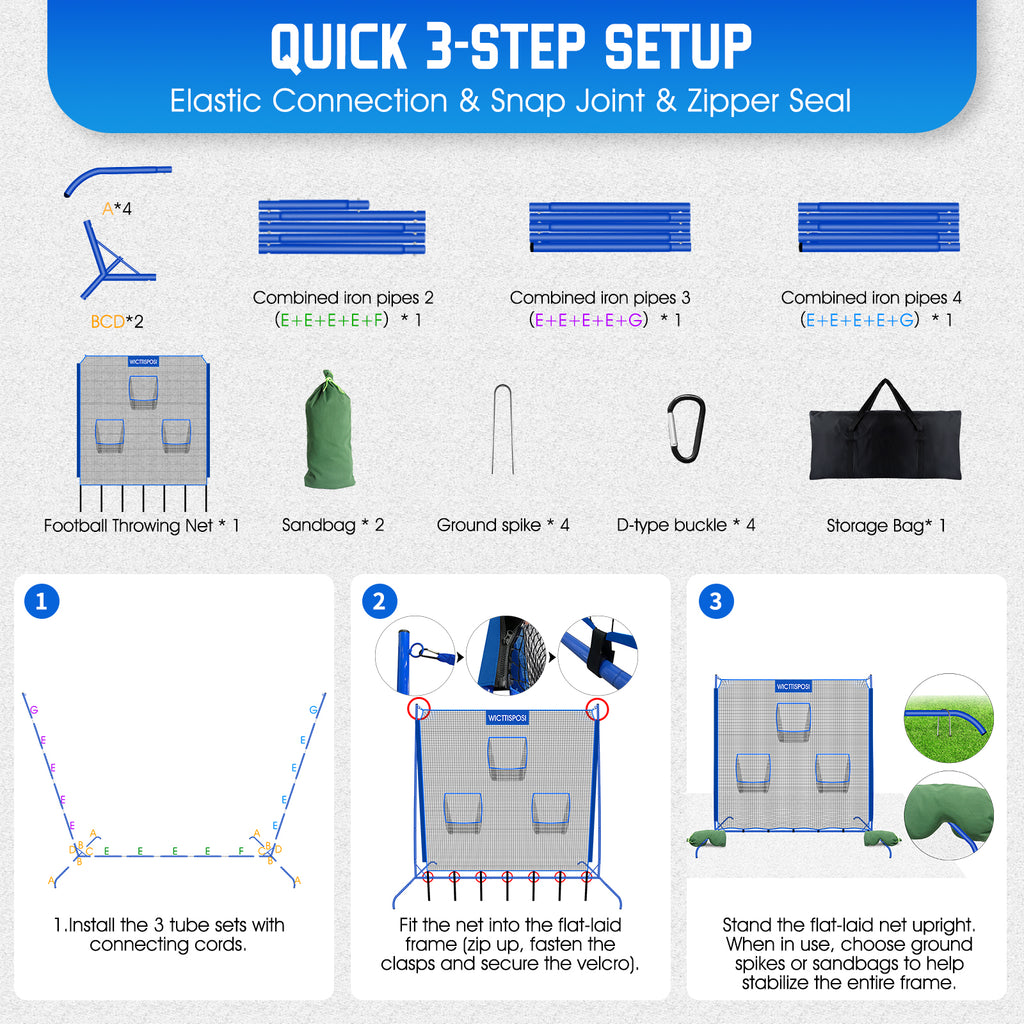 WICTTISPOSI Football Throwing Net, Upgrade Heavy Duty Metal Frame Quarterback Training Equipment Throwing Machine with 1-4 Targets, Easy Setup Football Target Practice with CarryBag, Allweather Indoor Outdoor Use 6.2X6FT