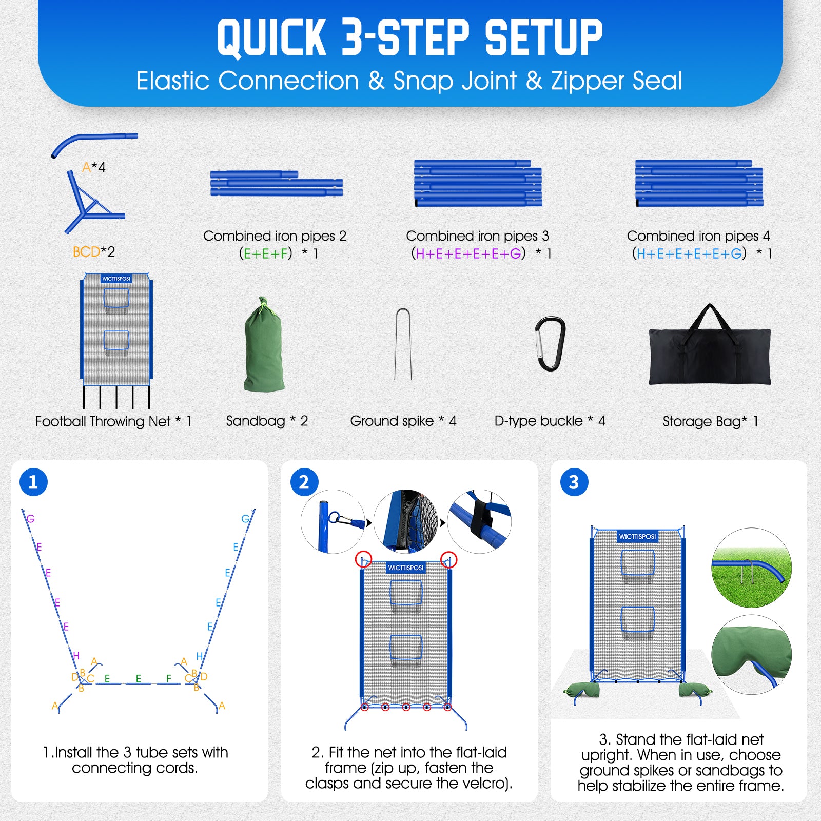 WICTTISPOSI Football Throwing Net, Upgrade Heavy Duty Metal Frame Quarterback Training Equipment Throwing Machine with 1-4 Targets, Easy Setup Football Target Practice with CarryBag, Allweather Indoor Outdoor Use 4X7FT