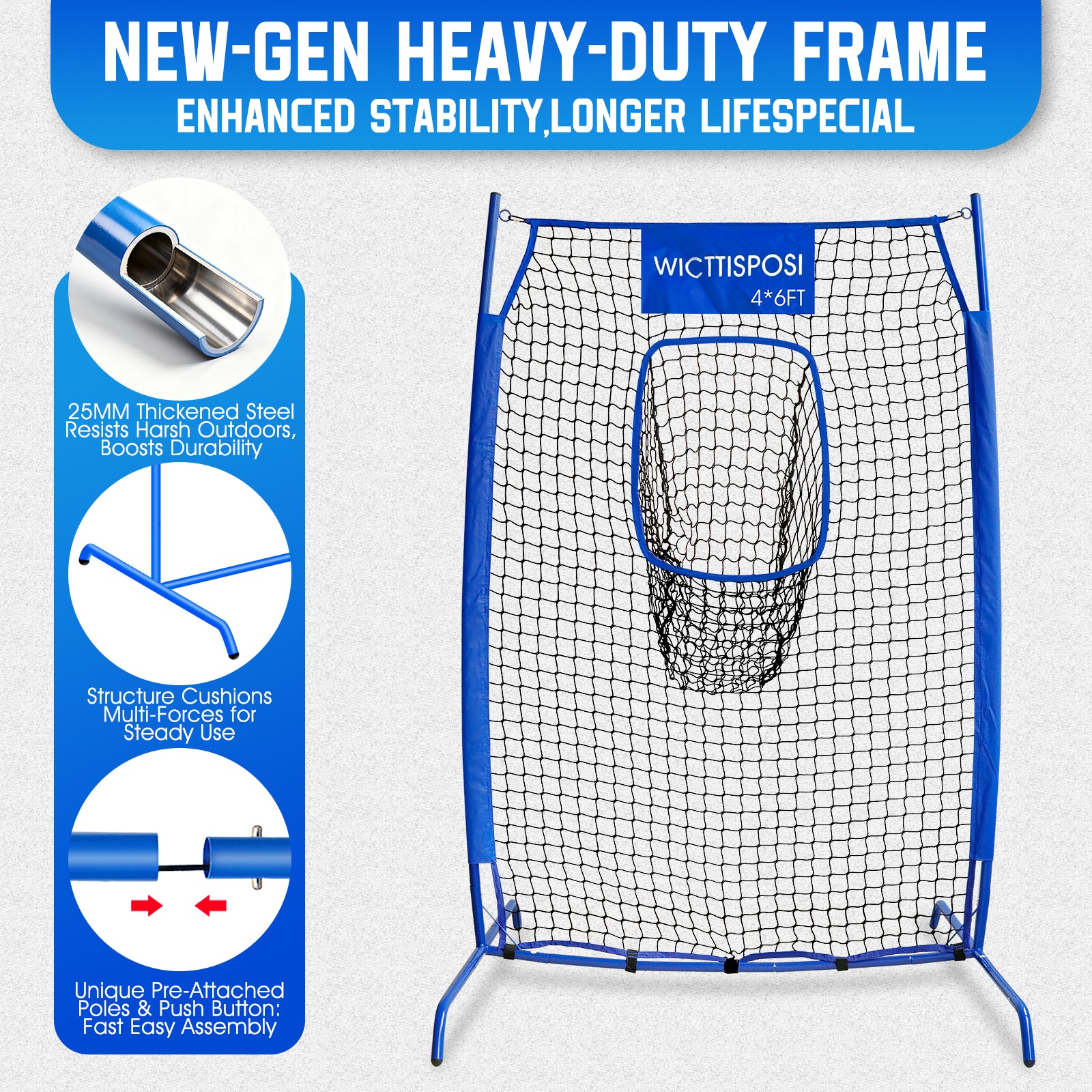 WICTTISPOSI Football Throwing Net, Upgrade Heavy Duty Metal Frame Quarterback Training Equipment Throwing Machine with 1-4 Targets, Easy Setup Football Target Practice with CarryBag, Allweather Indoor Outdoor Use 4X6FT