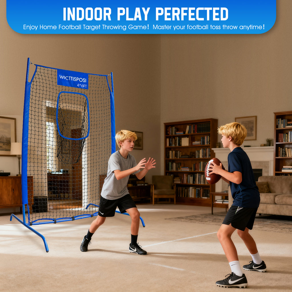 WICTTISPOSI Football Throwing Net, Upgrade Heavy Duty Metal Frame Quarterback Training Equipment Throwing Machine with 1-4 Targets, Easy Setup Football Target Practice with CarryBag, Allweather Indoor Outdoor Use 4X6FT