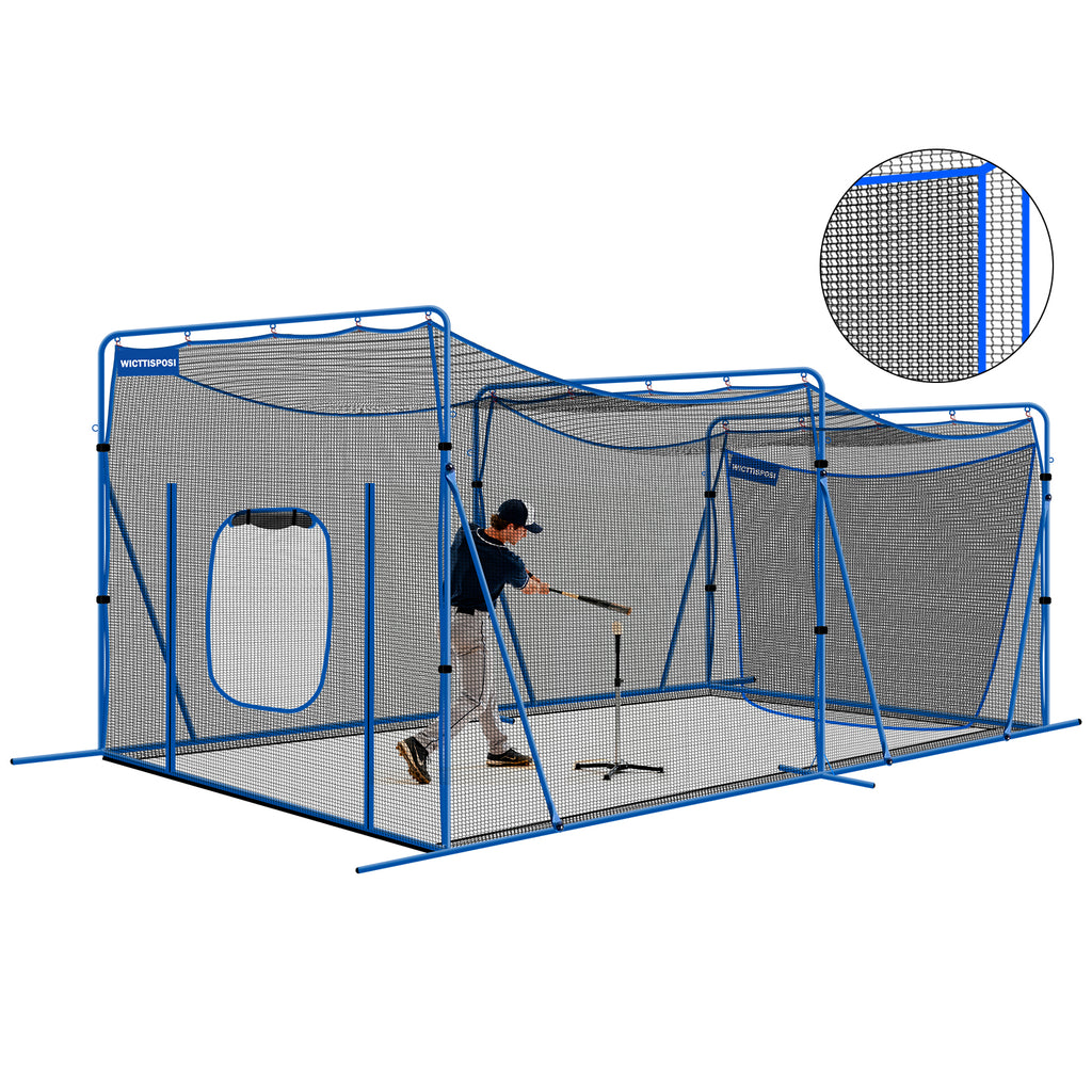 WICTTISPOSI 20ftx10ftx9ft Baseball Softball Cage with Hitting Net,Dual Sided 7-Ply Netting for Batting/Pitching/Fielding,Heavy-Duty Metal Frame and Windproof Ropes for Backyard Outdoor Indoor