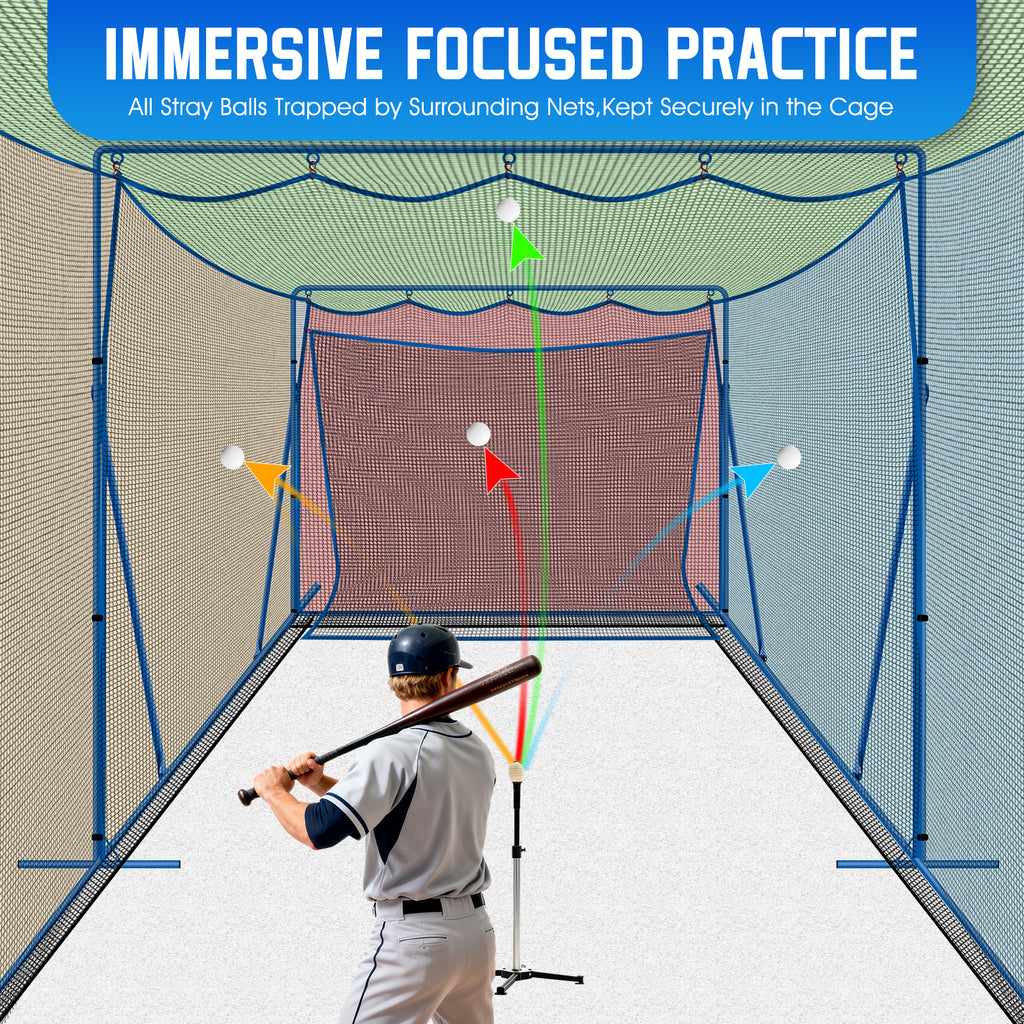 WICTTISPOSI 20ftx10ftx9ft Baseball Softball Cage with Hitting Net,Dual Sided 7-Ply Netting for Batting/Pitching/Fielding,Heavy-Duty Metal Frame and Windproof Ropes for Backyard Outdoor Indoor