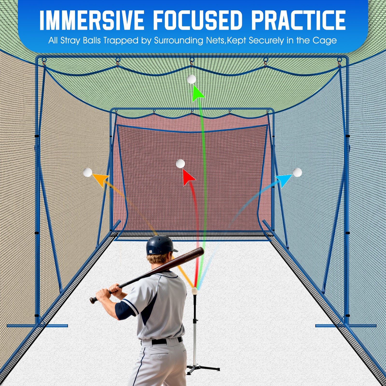 WICTTISPOSI 20ftx10ftx9ft Baseball Softball Cage with Hitting Net,Dual Sided 7-Ply Netting for Batting/Pitching/Fielding,Heavy-Duty Metal Frame and Windproof Ropes for Backyard Outdoor Indoor