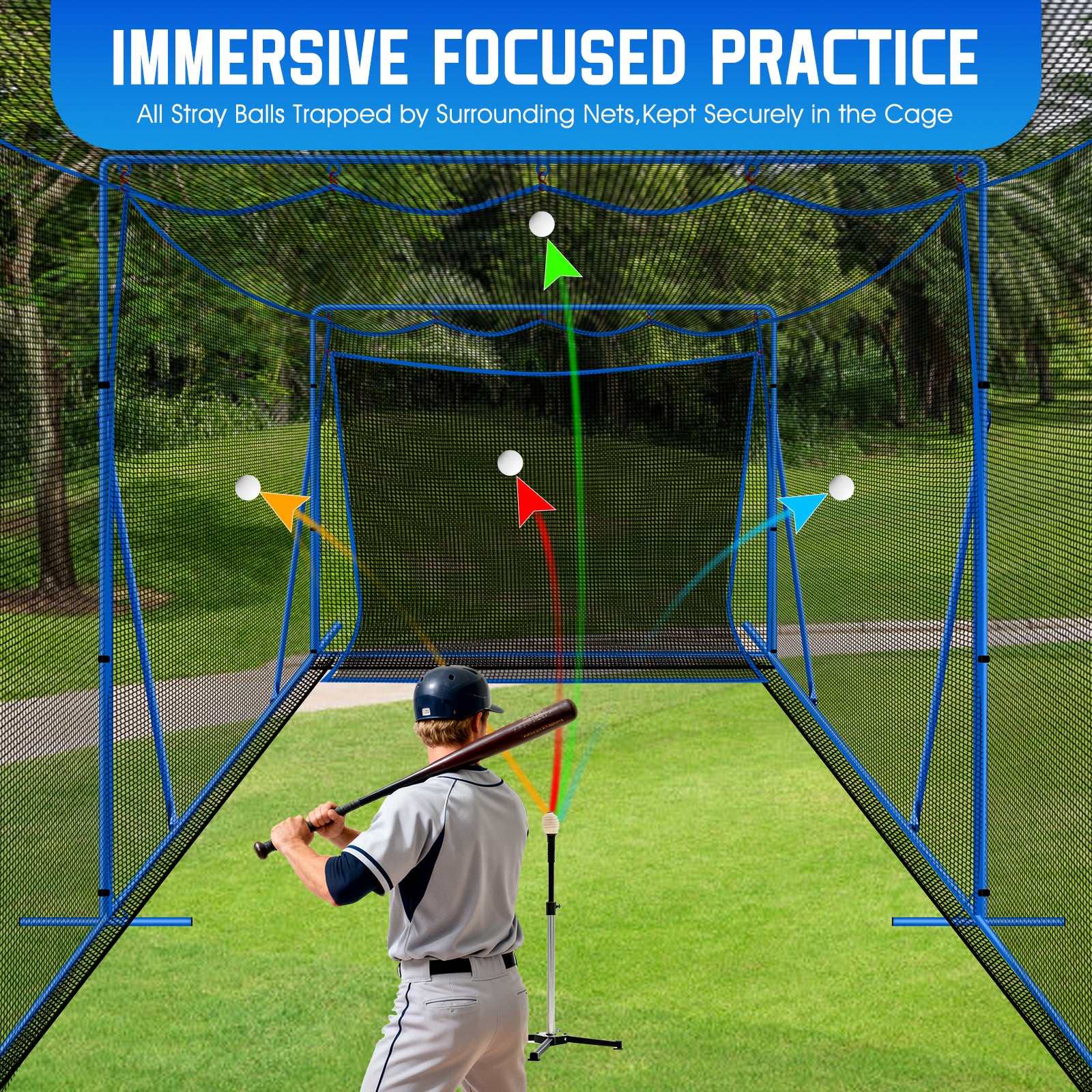 WICTTISPOSI 20ftx10ftx9ft Baseball Softball Cage with Hitting Net,Dual Sided 7-Ply Netting for Batting/Pitching/Fielding,Heavy-Duty Metal Frame and Windproof Ropes for Backyard Outdoor Indoor