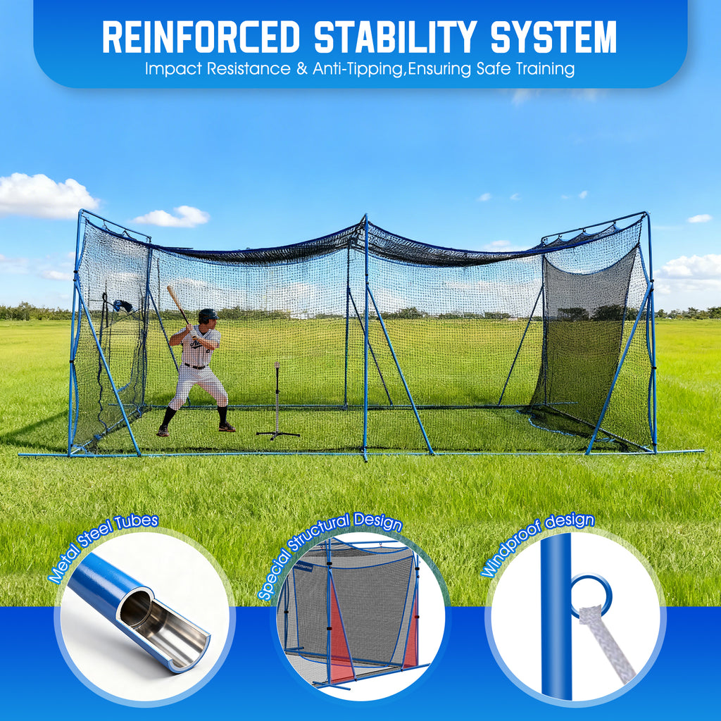 WICTTISPOSI 20ftx10ftx9ft Baseball Softball Cage with Hitting Net,Dual Sided 7-Ply Netting for Batting/Pitching/Fielding,Heavy-Duty Metal Frame and Windproof Ropes for Backyard Outdoor Indoor