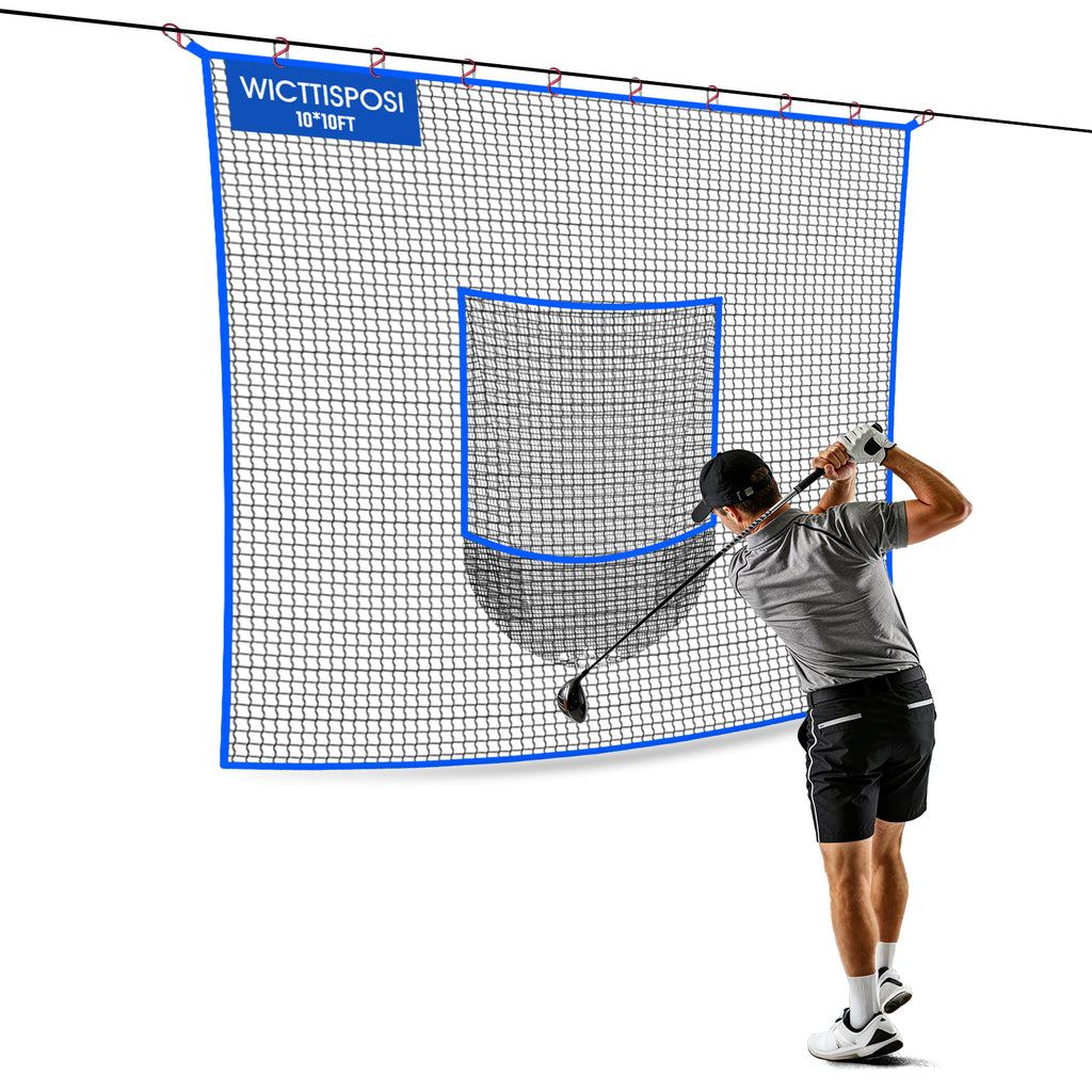 WICTTISPOSI Golf Net with Target Pocket, 20ft/15ft/10ft Golf Practice Net, Heavy-Duty Multi Sports Netting Barrier, Golf Hitting Net for Golfer Garages Backyard Driving Swing Chipping, Indoor Outdoor Use 10x10FT