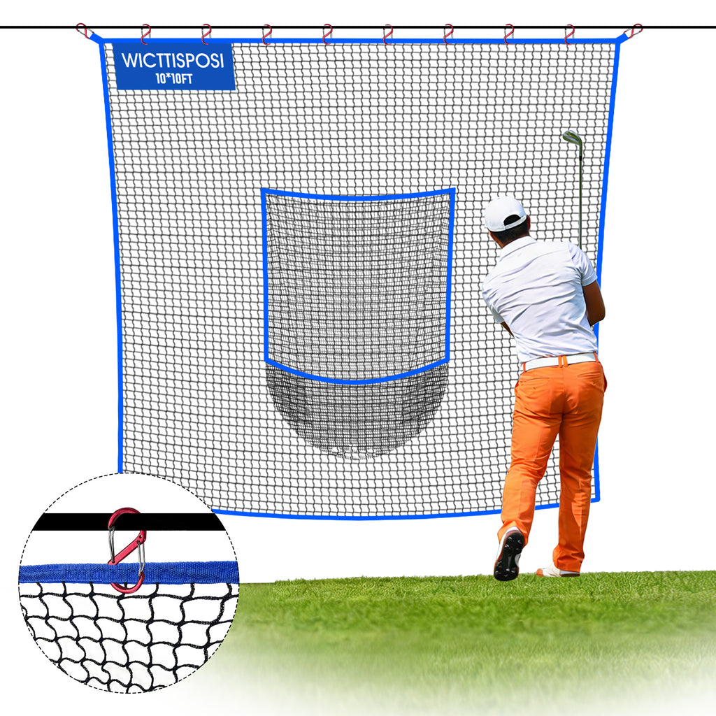 WICTTISPOSI Golf Net with Target Pocket, 20ft/15ft/10ft Golf Practice Net, Heavy-Duty Multi Sports Netting Barrier, Golf Hitting Net for Golfer Garages Backyard Driving Swing Chipping, Indoor Outdoor Use 10x10FT