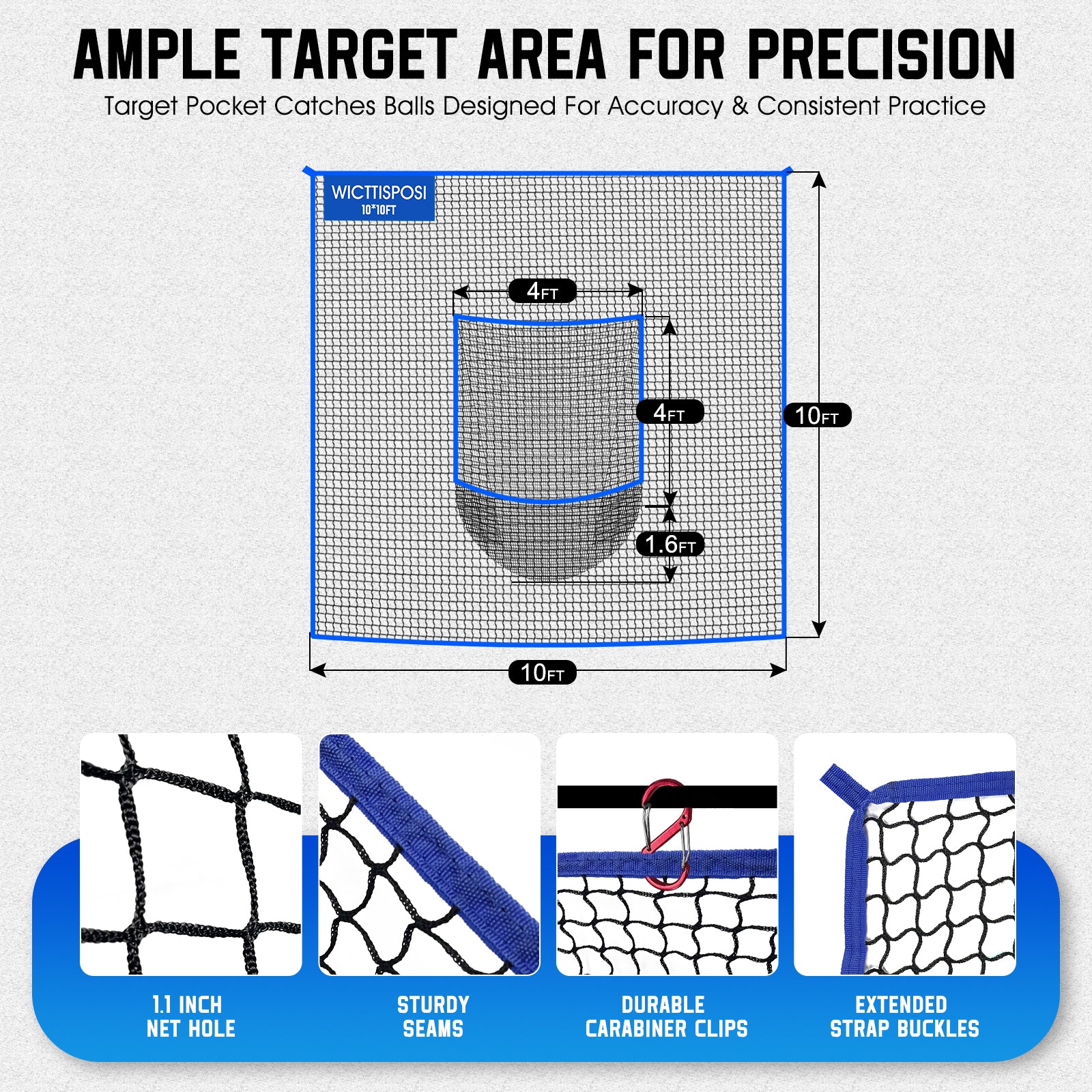 WICTTISPOSI Golf Net with Target Pocket, 20ft/15ft/10ft Golf Practice Net, Heavy-Duty Multi Sports Netting Barrier, Golf Hitting Net for Golfer Garages Backyard Driving Swing Chipping, Indoor Outdoor Use 10x10FT