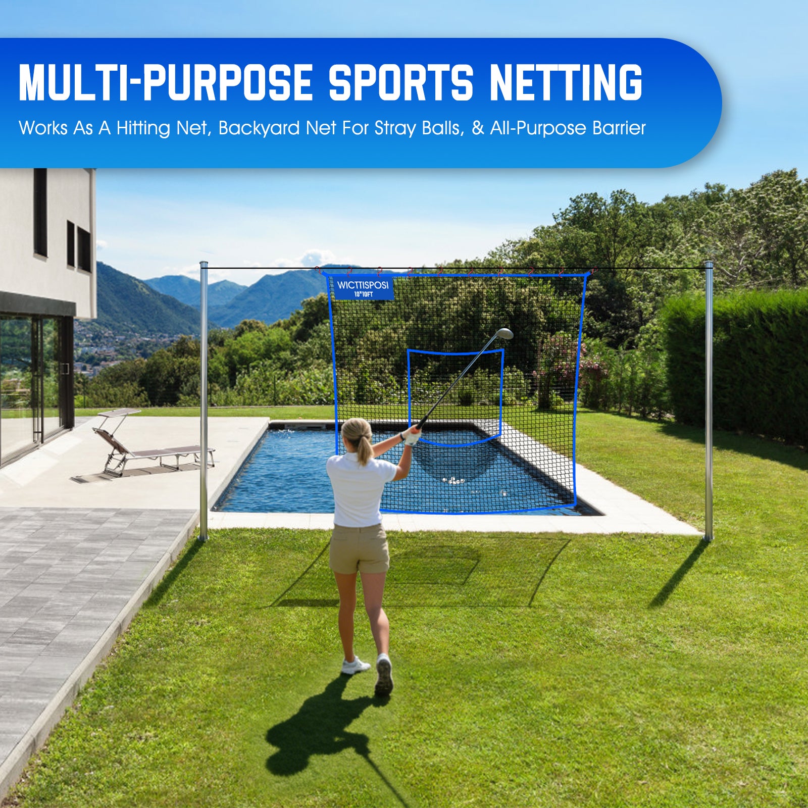 WICTTISPOSI Golf Net with Target Pocket, 20ft/15ft/10ft Golf Practice Net, Heavy-Duty Multi Sports Netting Barrier, Golf Hitting Net for Golfer Garages Backyard Driving Swing Chipping, Indoor Outdoor Use 10x10FT