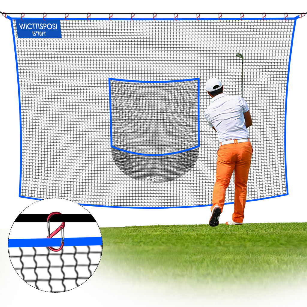 WICTTISPOSI Golf Net with Target Pocket, 20ft/15ft/10ft Golf Practice Net, Heavy-Duty Multi Sports Netting Barrier, Golf Hitting Net for Golfer Garages Backyard Driving Swing Chipping, Indoor Outdoor Use 15x10FT