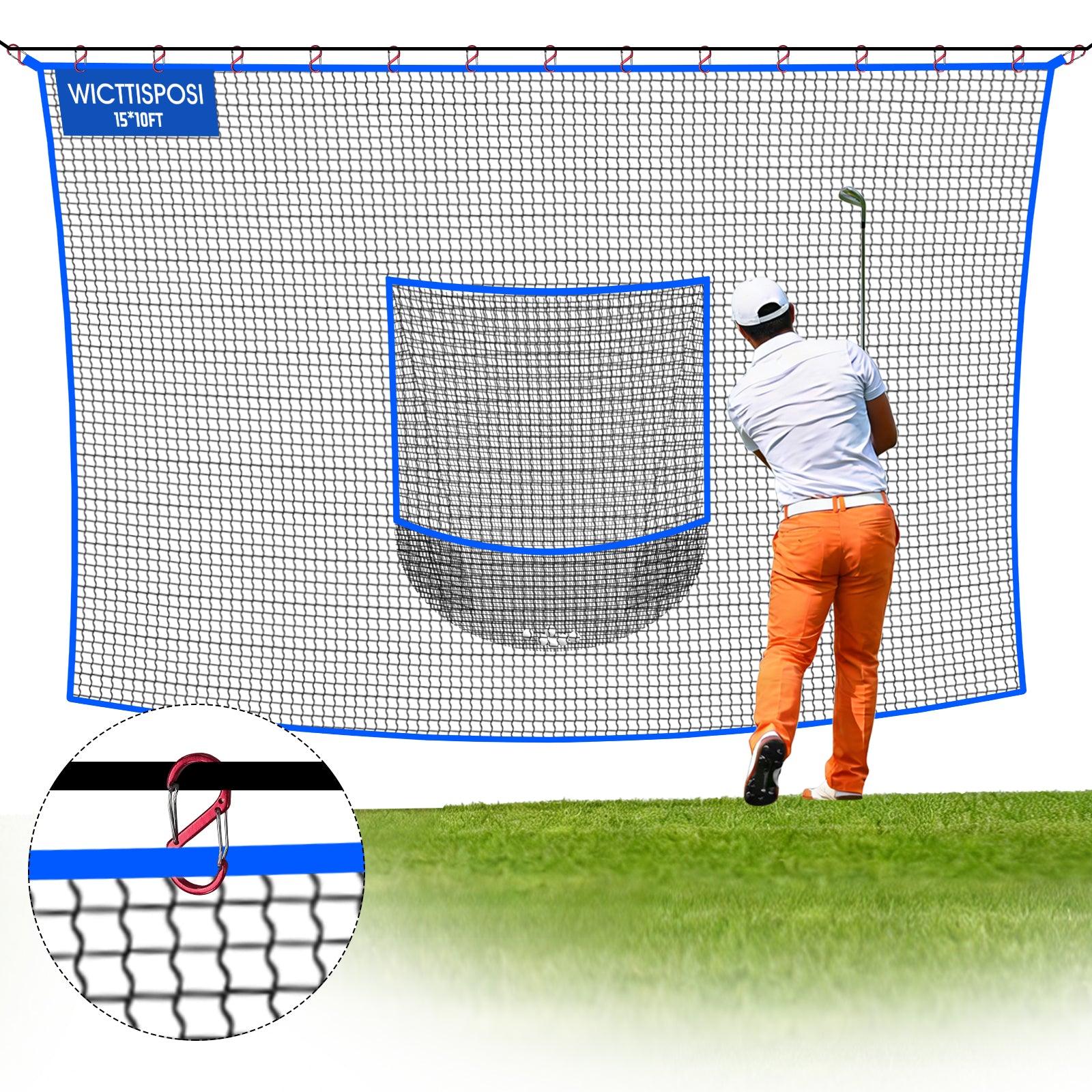 WICTTISPOSI Golf Net with Target Pocket, 20ft/15ft/10ft Golf Practice Net, Heavy-Duty Multi Sports Netting Barrier, Golf Hitting Net for Golfer Garages Backyard Driving Swing Chipping, Indoor Outdoor Use 15x10FT