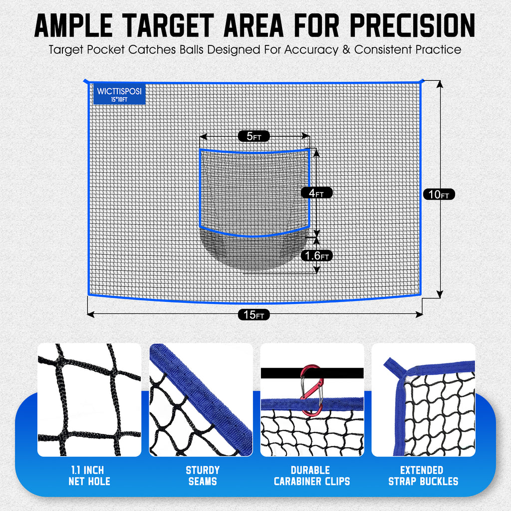 WICTTISPOSI Golf Net with Target Pocket, 20ft/15ft/10ft Golf Practice Net, Heavy-Duty Multi Sports Netting Barrier, Golf Hitting Net for Golfer Garages Backyard Driving Swing Chipping, Indoor Outdoor Use 15x10FT