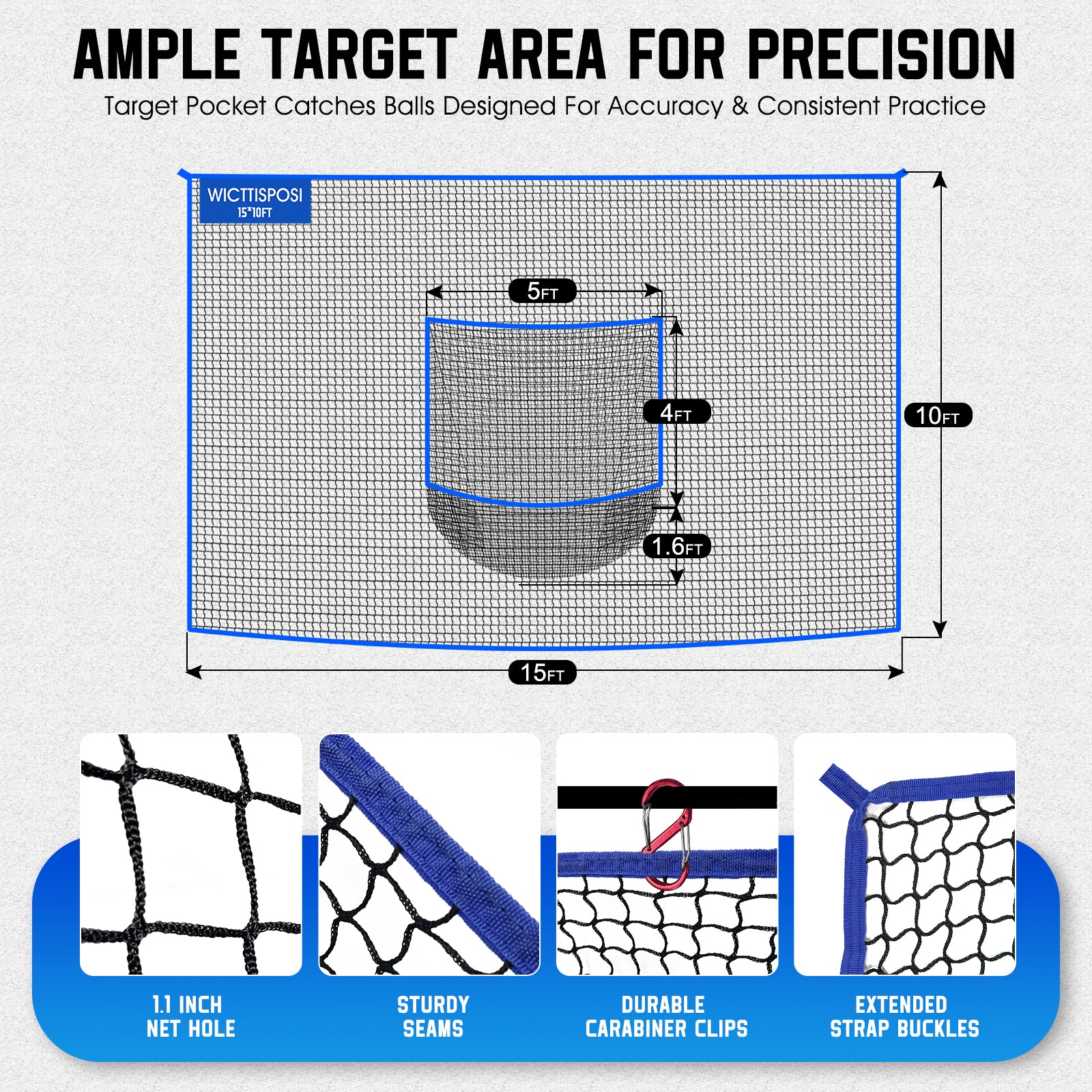 WICTTISPOSI Golf Net with Target Pocket, 20ft/15ft/10ft Golf Practice Net, Heavy-Duty Multi Sports Netting Barrier, Golf Hitting Net for Golfer Garages Backyard Driving Swing Chipping, Indoor Outdoor Use 15x10FT