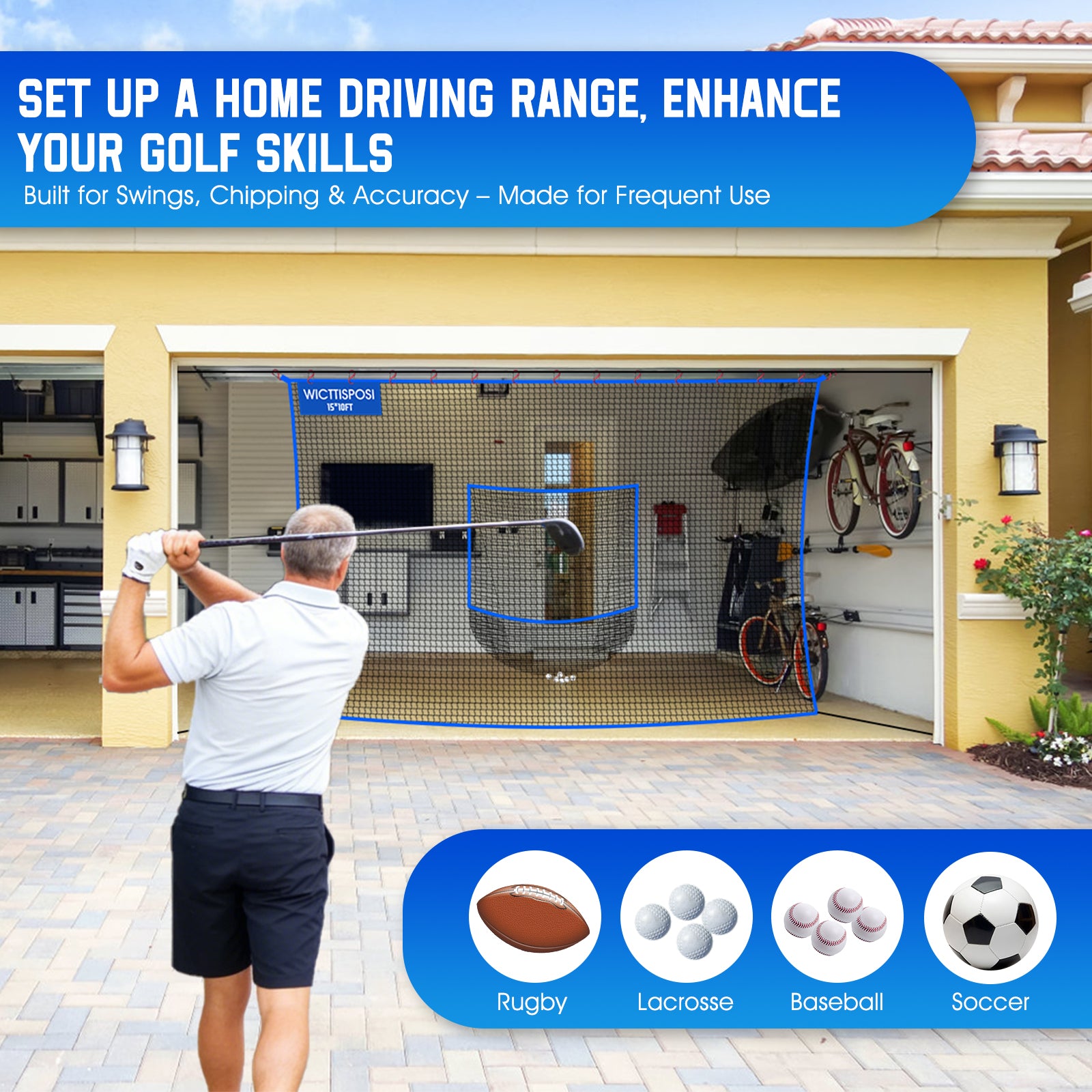 WICTTISPOSI Golf Net with Target Pocket, 20ft/15ft/10ft Golf Practice Net, Heavy-Duty Multi Sports Netting Barrier, Golf Hitting Net for Golfer Garages Backyard Driving Swing Chipping, Indoor Outdoor Use 15x10FT