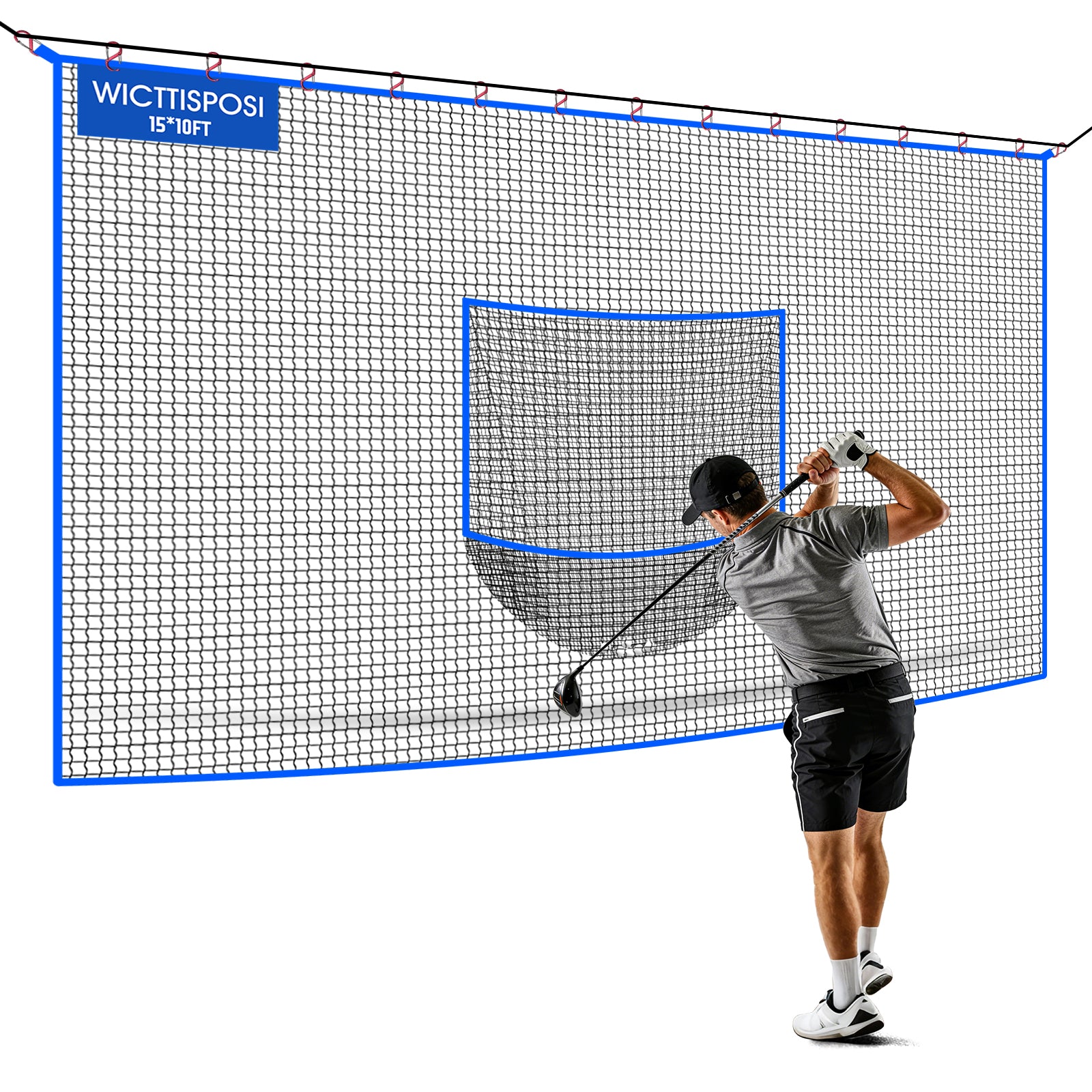 WICTTISPOSI Golf Net with Target Pocket, 20ft/15ft/10ft Golf Practice Net, Heavy-Duty Multi Sports Netting Barrier, Golf Hitting Net for Golfer Garages Backyard Driving Swing Chipping, Indoor Outdoor Use 15x10FT
