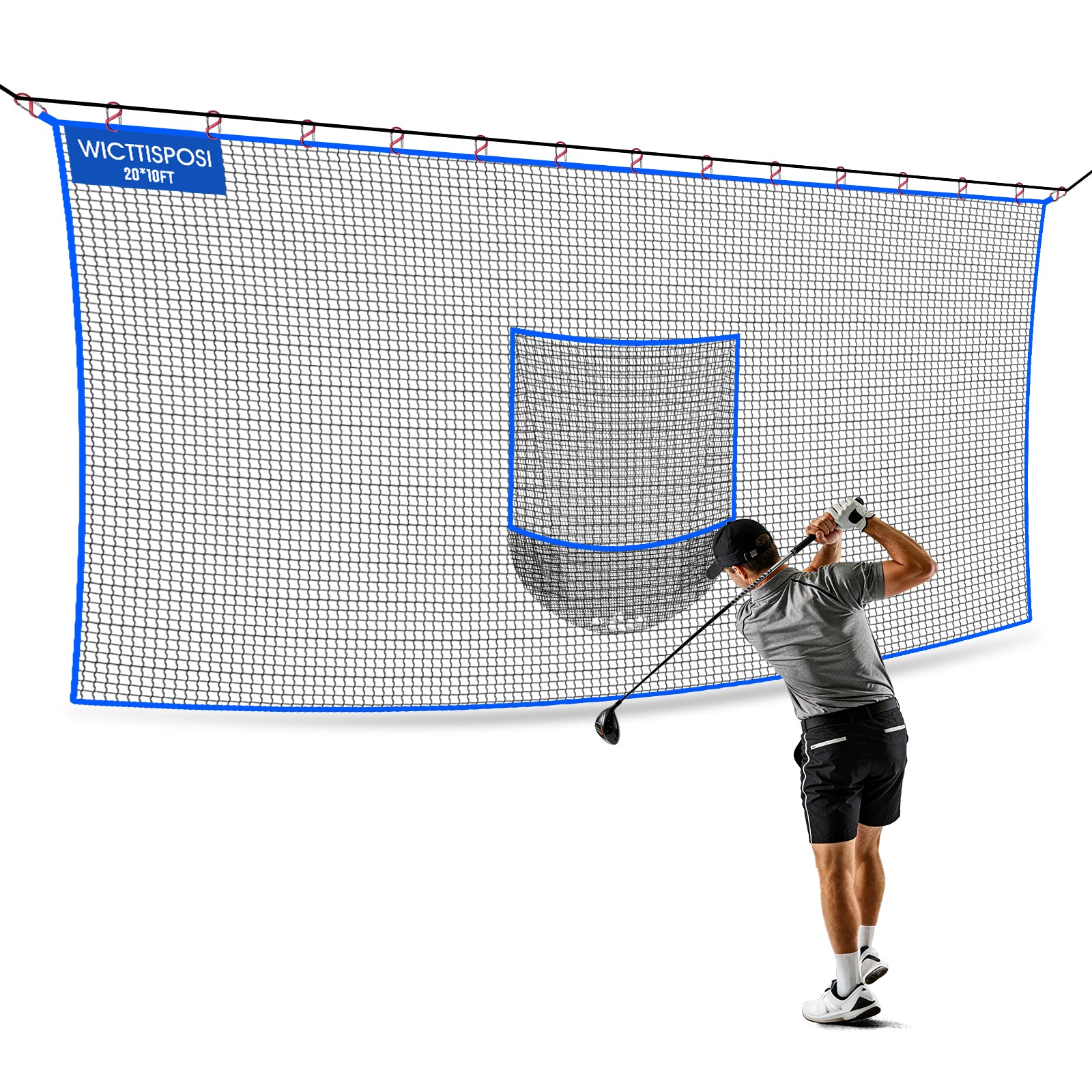 WICTTISPOSI Golf Net with Target Pocket, 20ft/15ft/10ft Golf Practice Net, Heavy-Duty Multi Sports Netting Barrier, Golf Hitting Net for Golfer Garages Backyard Driving Swing Chipping, Indoor Outdoor Use 20x10FT