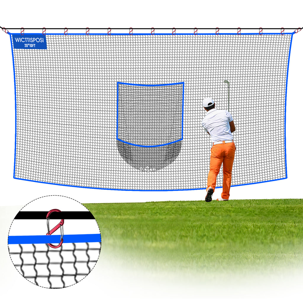 WICTTISPOSI Golf Net with Target Pocket, 20ft/15ft/10ft Golf Practice Net, Heavy-Duty Multi Sports Netting Barrier, Golf Hitting Net for Golfer Garages Backyard Driving Swing Chipping, Indoor Outdoor Use 20x10FT