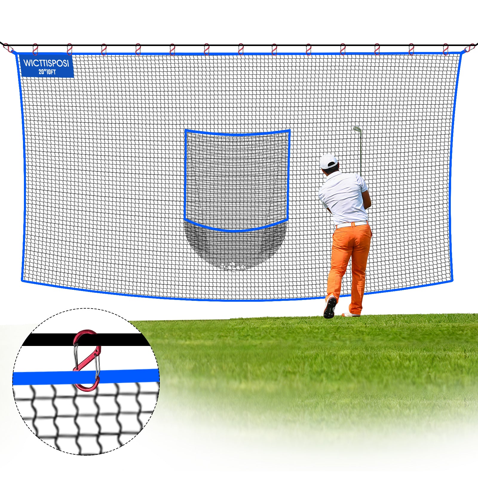 WICTTISPOSI Golf Net with Target Pocket, 20ft/15ft/10ft Golf Practice Net, Heavy-Duty Multi Sports Netting Barrier, Golf Hitting Net for Golfer Garages Backyard Driving Swing Chipping, Indoor Outdoor Use 20x10FT
