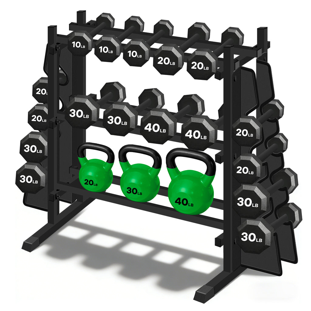WICTTISPOSI 3-Tier Heavy Duty Dumbbell Rack,1200 LBS Capacity,Double-Side Extension Holder for Dumbbells & Kettlebells Home Gym Storage Rack BLACK