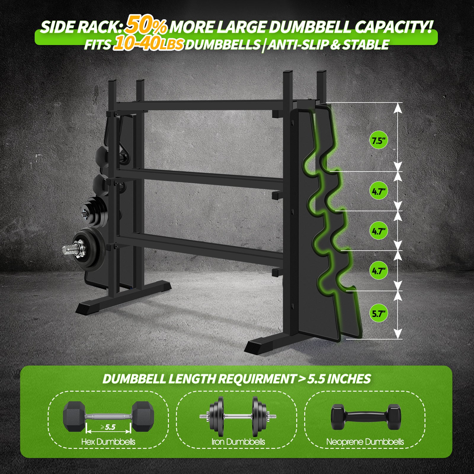 WICTTISPOSI 3-Tier Heavy Duty Dumbbell Rack,1200 LBS Capacity,Double-Side Extension Holder for Dumbbells & Kettlebells Home Gym Storage Rack BLACK