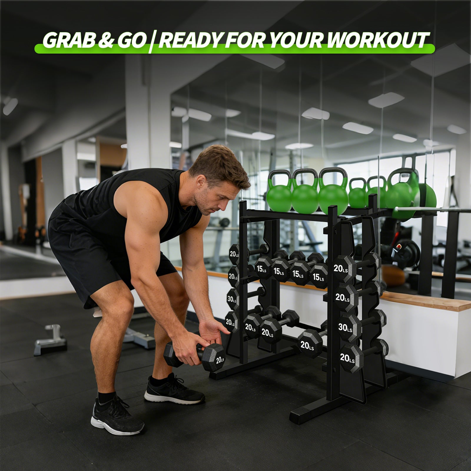 WICTTISPOSI 3-Tier Heavy Duty Dumbbell Rack,1200 LBS Capacity,Double-Side Extension Holder for Dumbbells & Kettlebells Home Gym Storage Rack BLACK